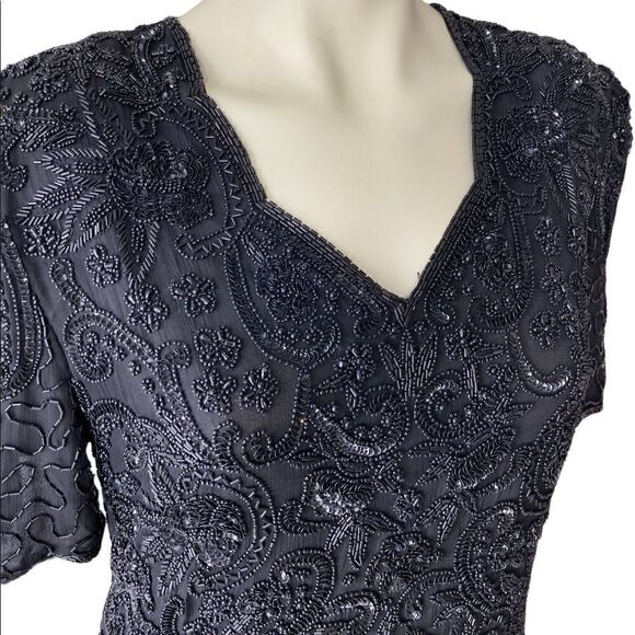 Vintage Scala Women's Bead Embellishments Scalloped Neck Back Cut-Out Dress - Picture 6 of 11